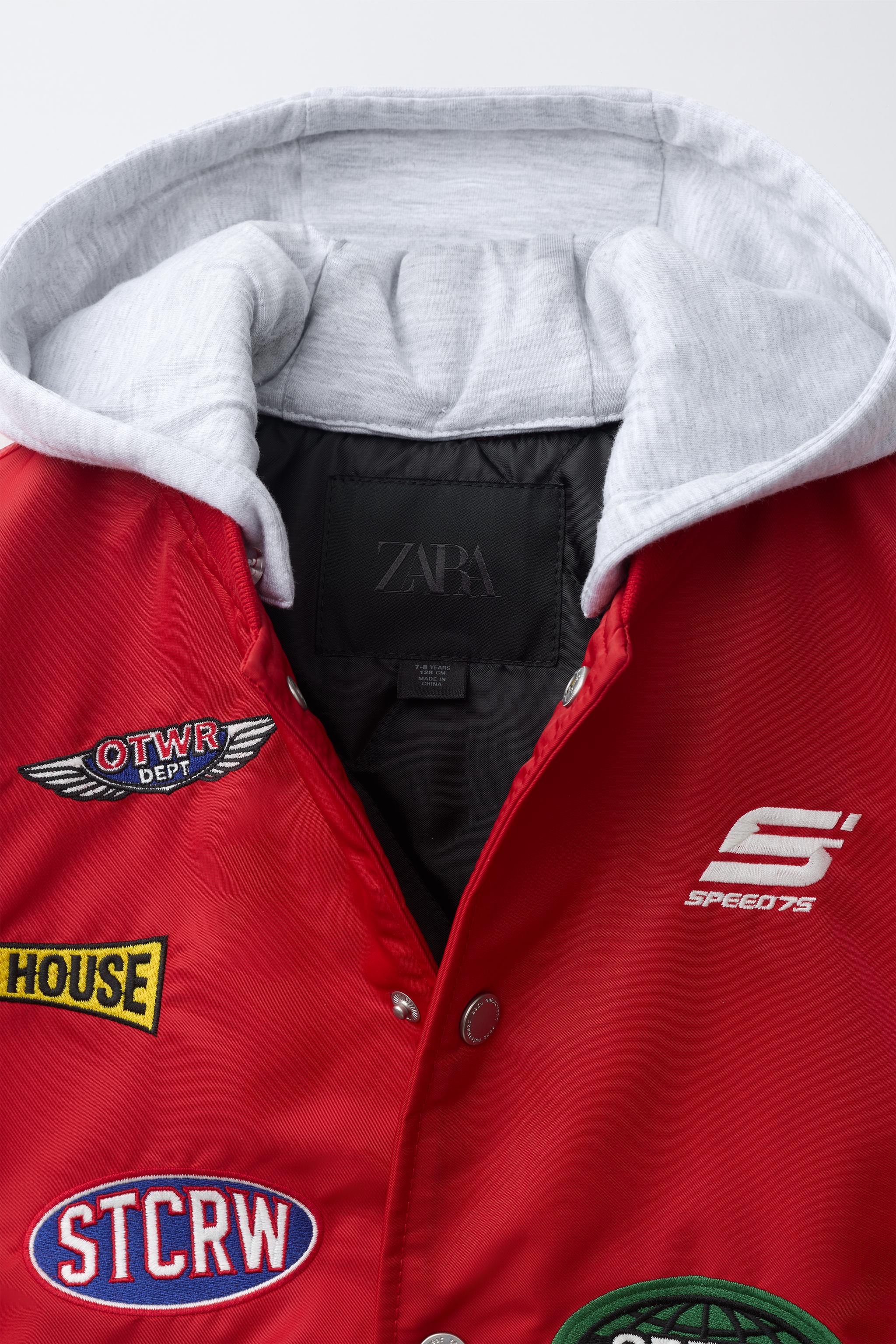 Patch Bomber Jacket with Detachable Hood